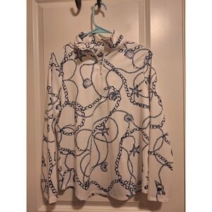 Chicos Womens Size 1 US 8 Nautical Shell Golf UPF 50+ Quarter Zip Pullover Top